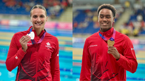 Josh Liendo and Kylie Masse with their Gold and Silver medals