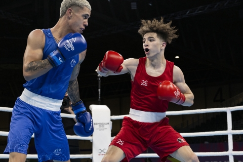 Two boxers in the ring at the 2022 Commonwealth Games