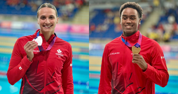 Josh Liendo and Kylie Masse with their Gold and Silver medals